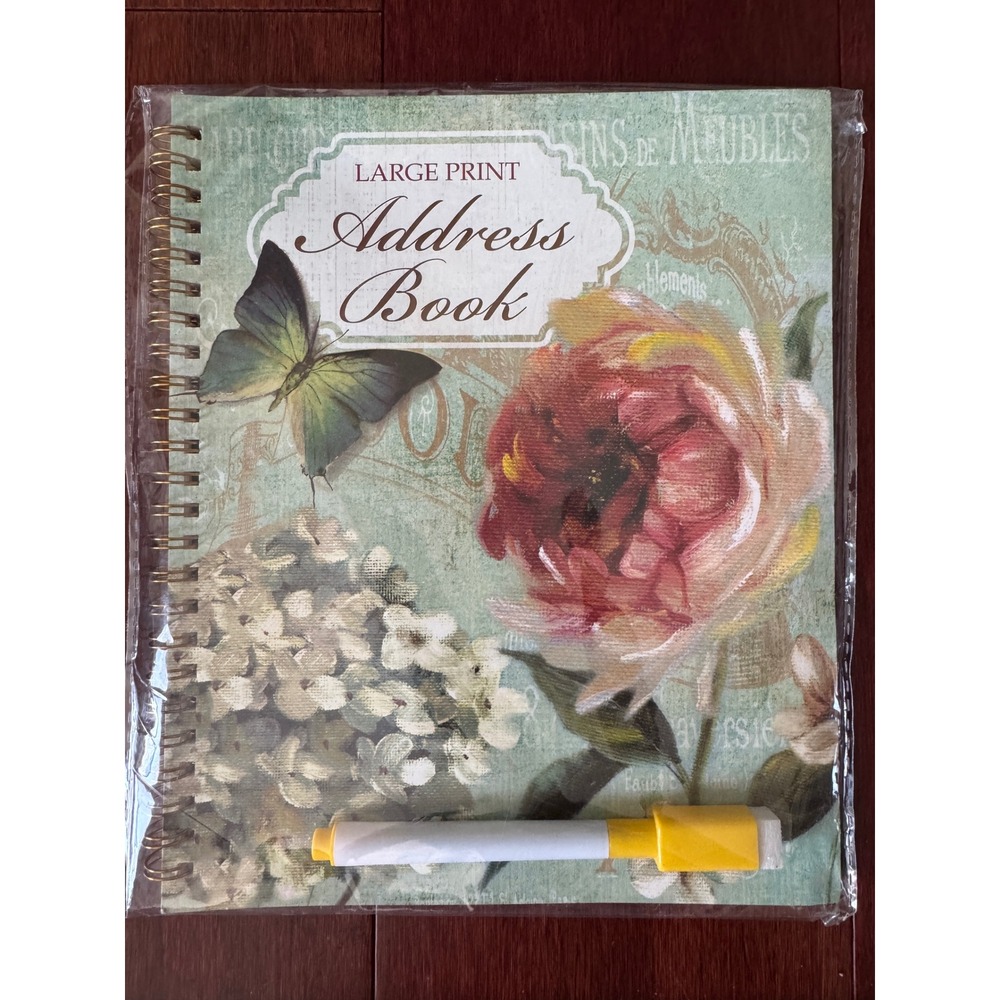 Gemstone Butterfly Erasable Address Book Large Print Floral Spiral Notebook New